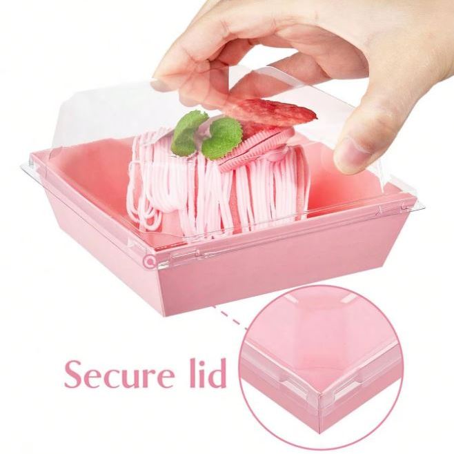Transparente Dessertbox, 12×11×6,5 cm, rosa, laminiertes Karton, 10 Stk