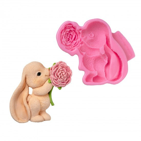 Silikonform Hase mit große Blume 2D