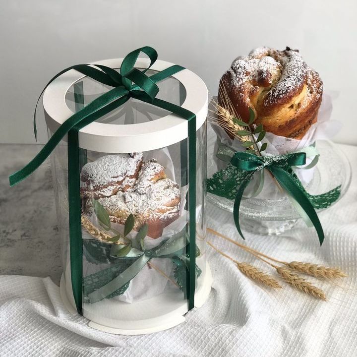 Box Verpackungsschachtel Transparent 12x13 cm Rund Weiß mit Fenster