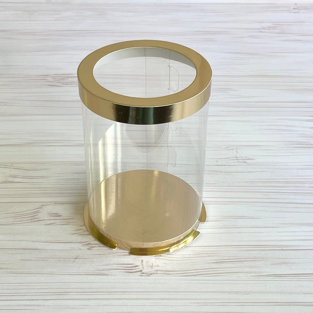 Box Verpackungsschachtel Transparent 12x17 cm Rund GOLD mit Fenster