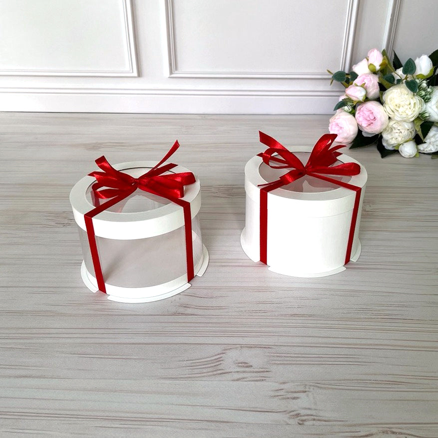 Box Verpackungsschachtel Transparent 12x8 cm Rund Weiß mit Fenster