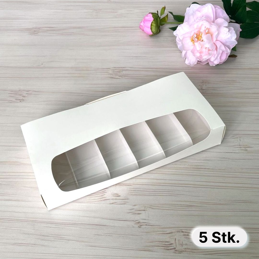 Karton mit Fenster für Eclairs und Eis, 31 x 14,5 x 5 cm, 5 Stk