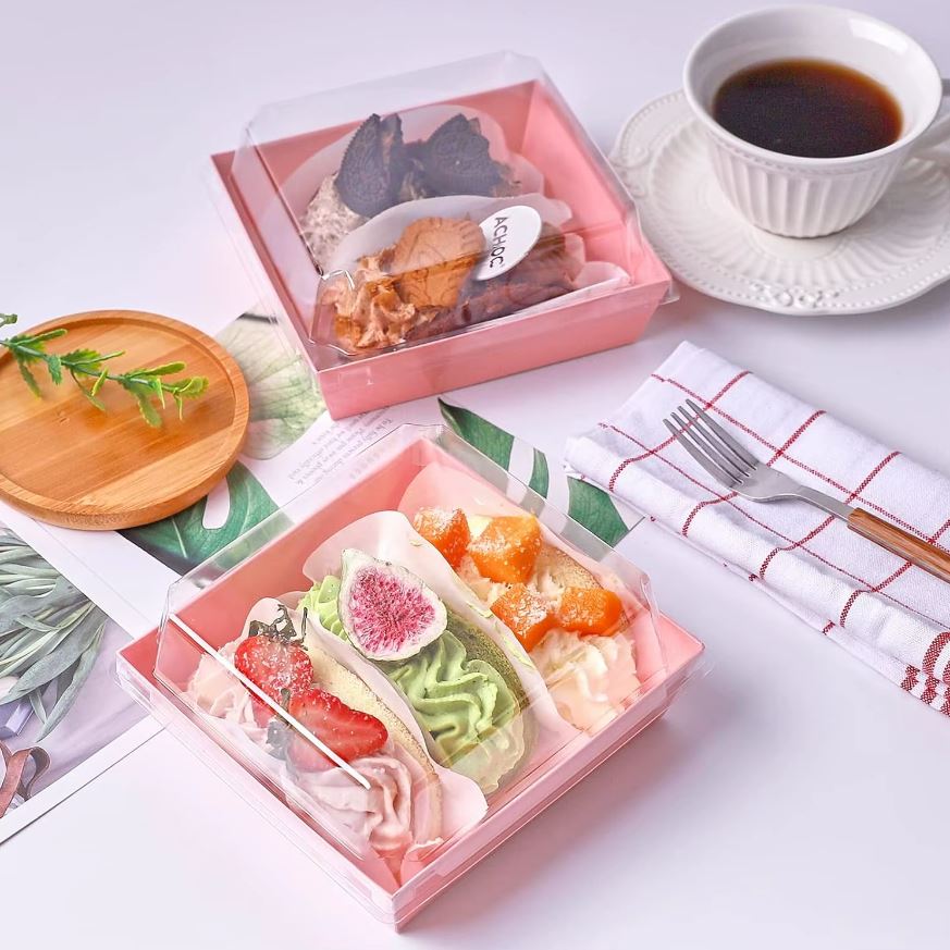 Transparente Dessertbox, 12×11×6,5 cm, rosa, laminiertes Karton, 10 Stk