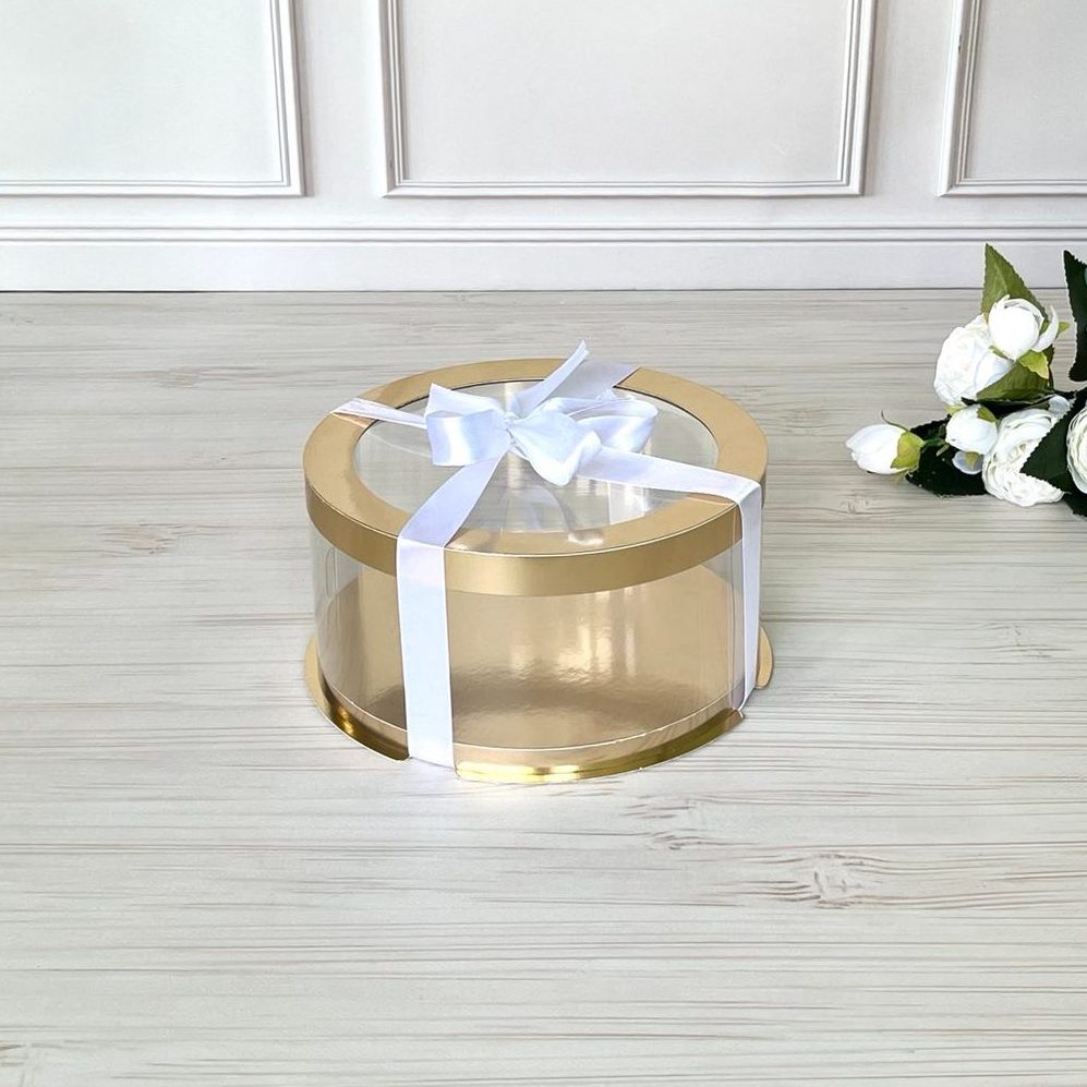 Box Verpackungsschachtel Transparent 20x10 cm Rund GOLD mit Fenster