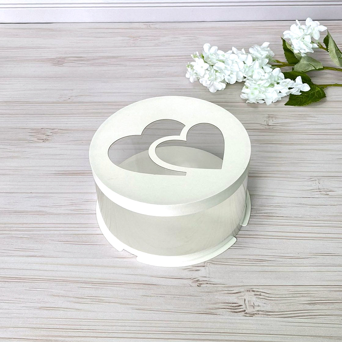 Box Verpackungsschachtel Transparent 20x10 cm Rund Weiß mit Deckel Herz