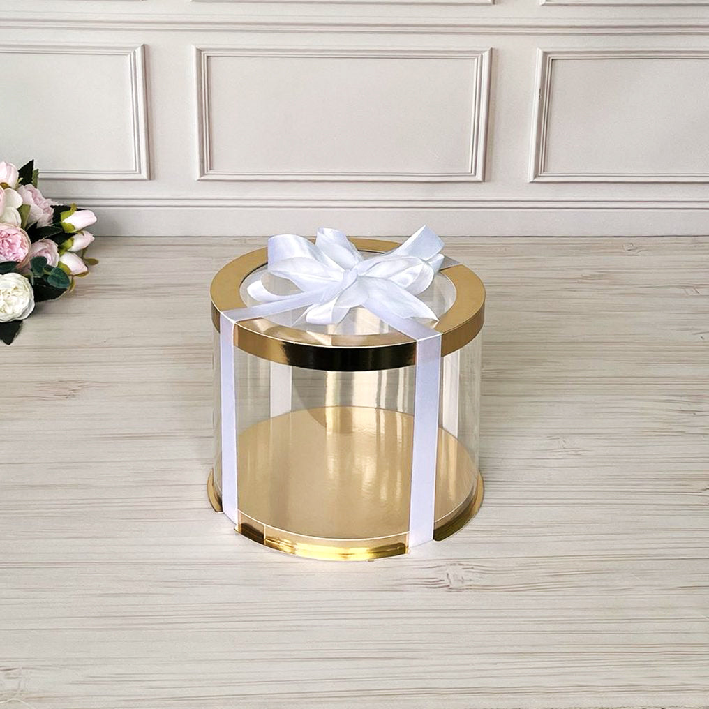 Box Verpackungsschachtel Transparent 20x20 cm Rund GOLD mit Fenster