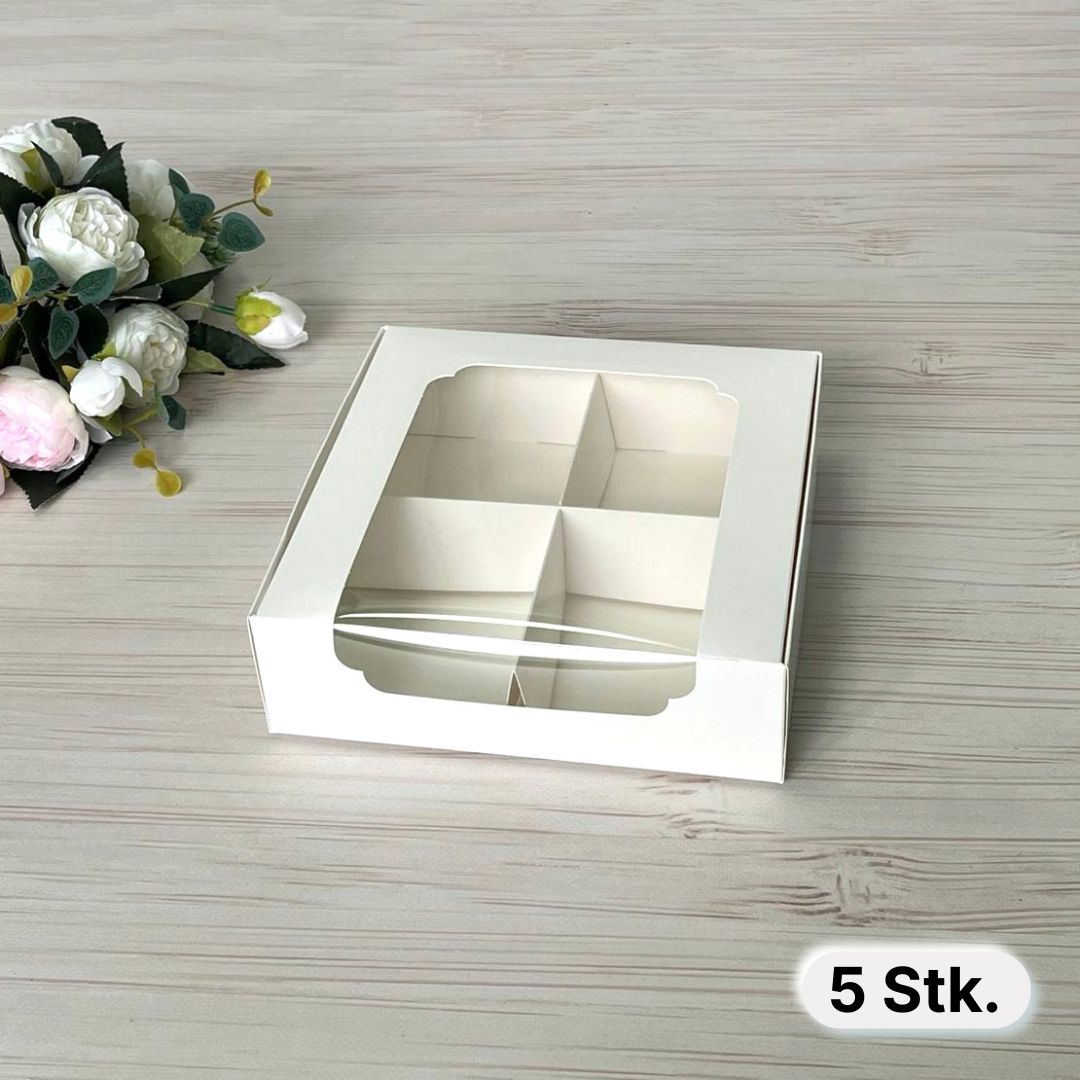 Karton 20x20x6 cm mit Fenster und Trennwänden, 5 Stück