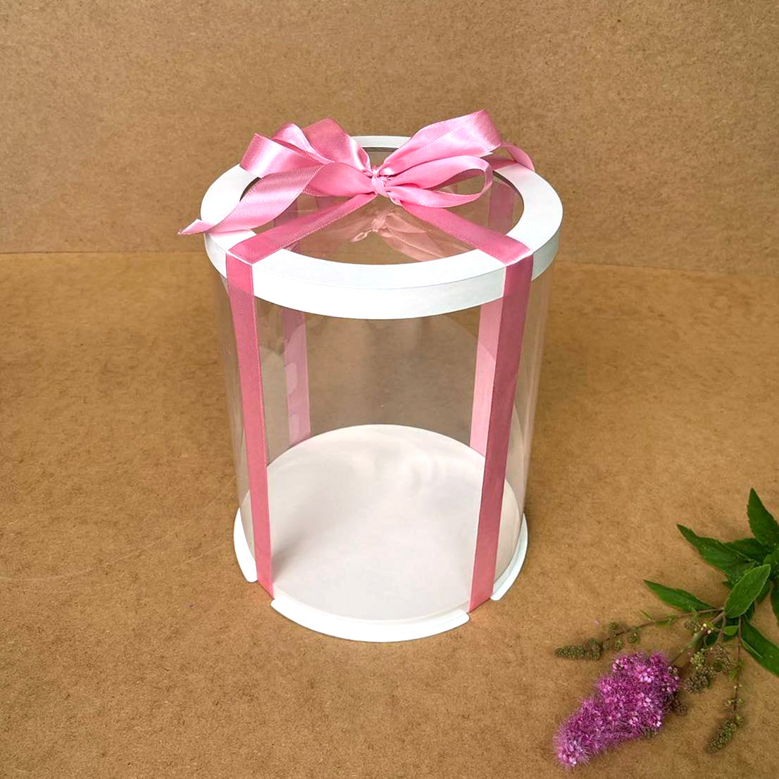 Box Verpackungsschachtel Transparent 20x25 cm Rund Weiß mit Fenster