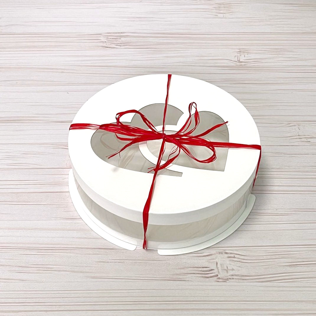 Box Verpackungsschachtel Transparent 25x7 cm Rund Weiß mit Herz Fenster