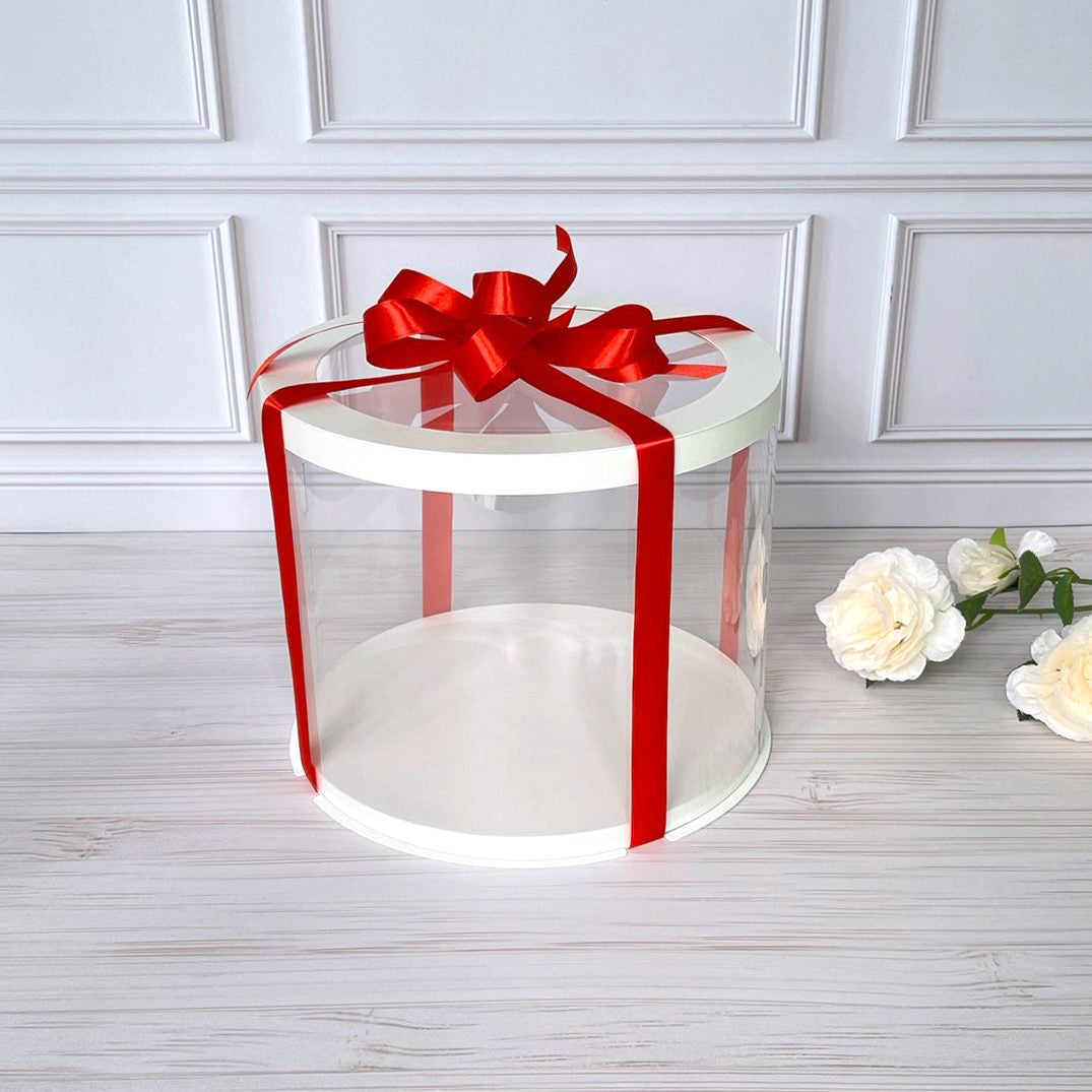 Box Verpackungsschachtel Transparent 25x20 cm Rund Weiß mit Fenster