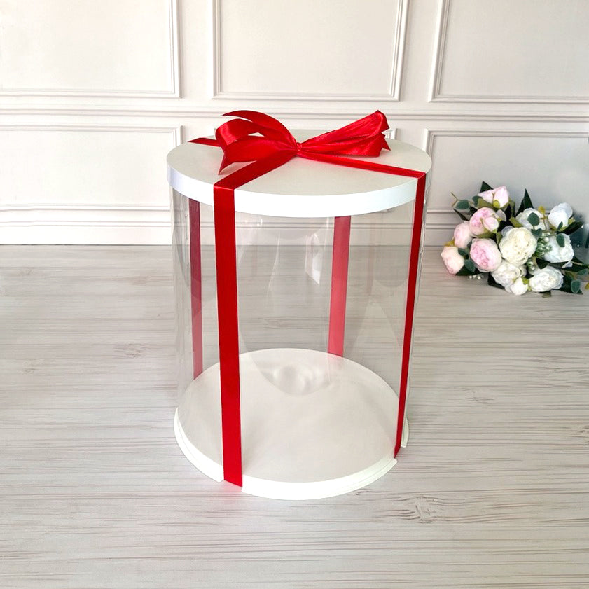 Box Verpackungsschachtel Transparent 25x30 cm Rund Weiß