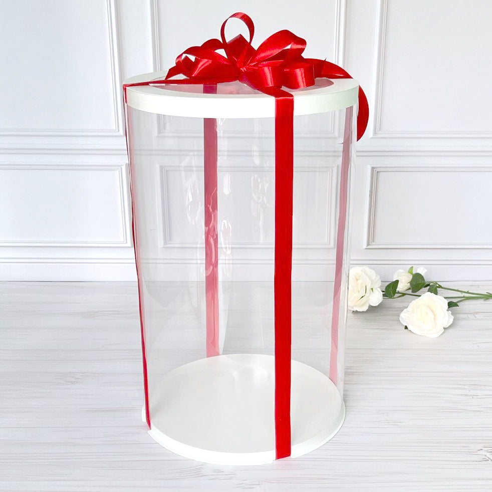 Box Verpackungsschachtel Transparent 25x40 cm Rund Weiß mit Fenster