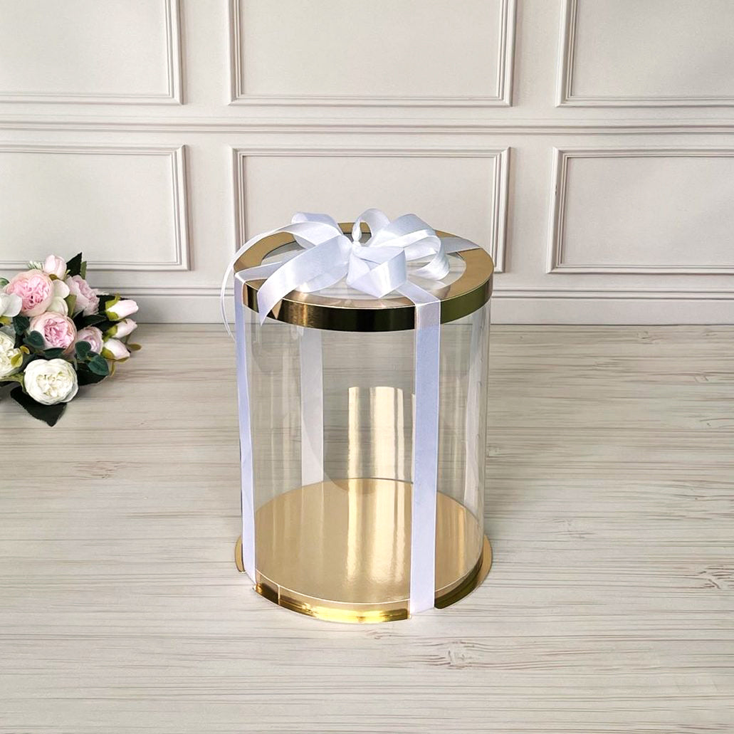 Box Verpackungsschachtel Transparent 25x40 cm Rund GOLD mit Fenster