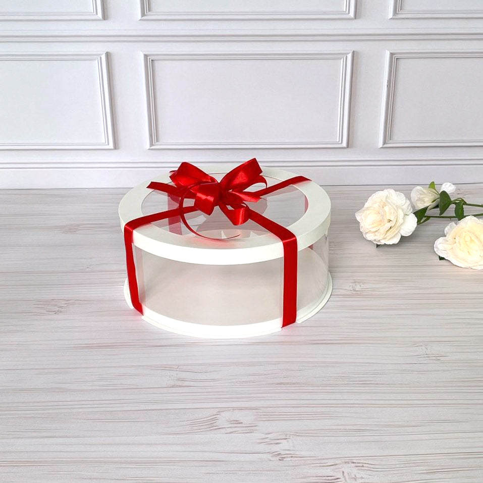 Box Verpackungsschachtel Transparent 25x7 cm Rund Weiß mit Fenster