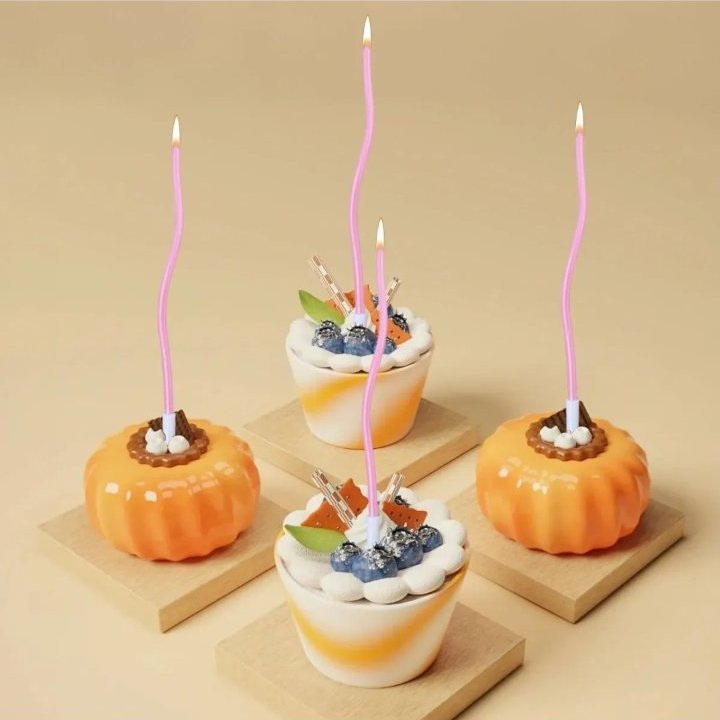 Gedrehte Kuchenkerzen, Rosa Perle, 11 cm - 6 Stk.