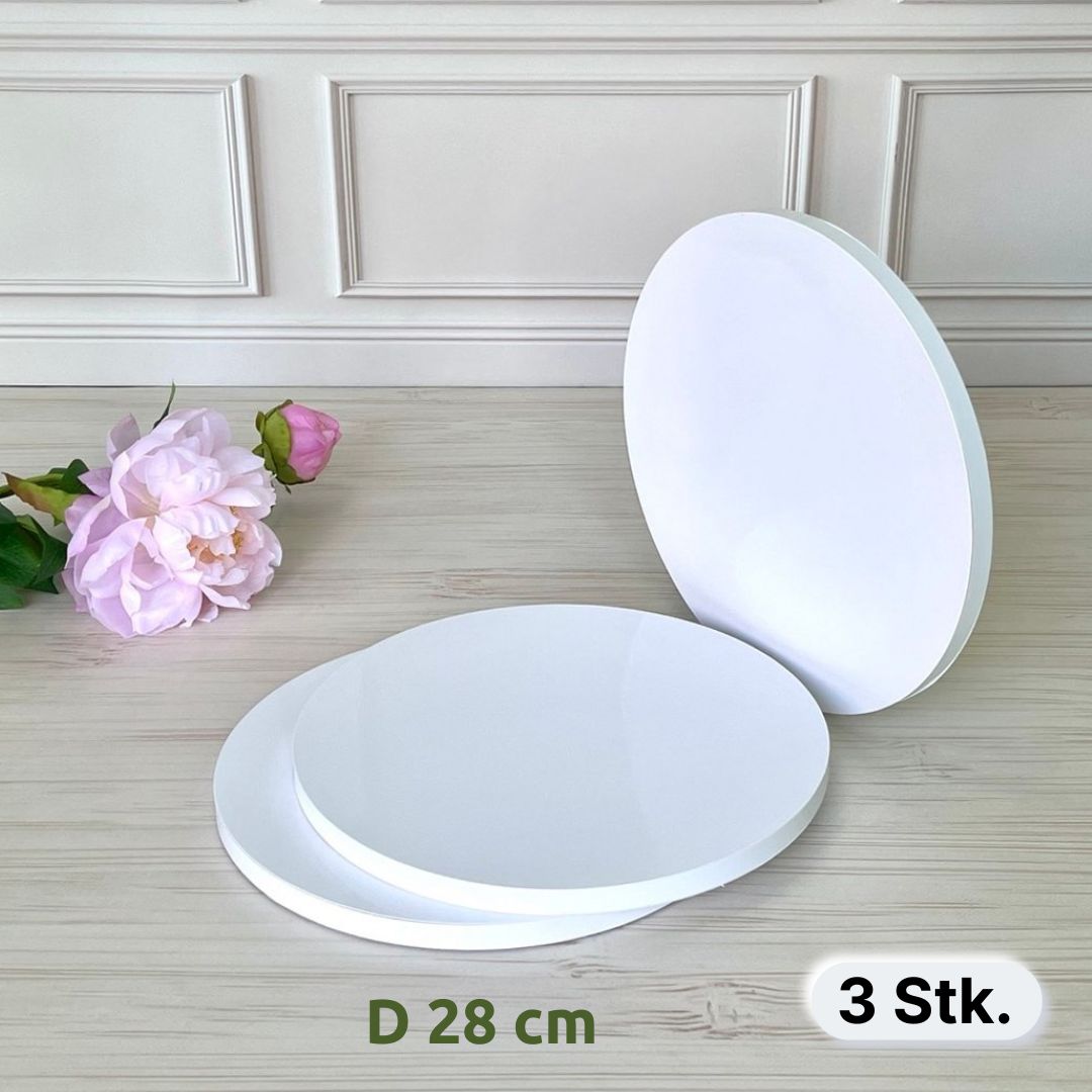 Tortenplatten Rund D28 cm (Weiß, H12 mm), 3 Stück
