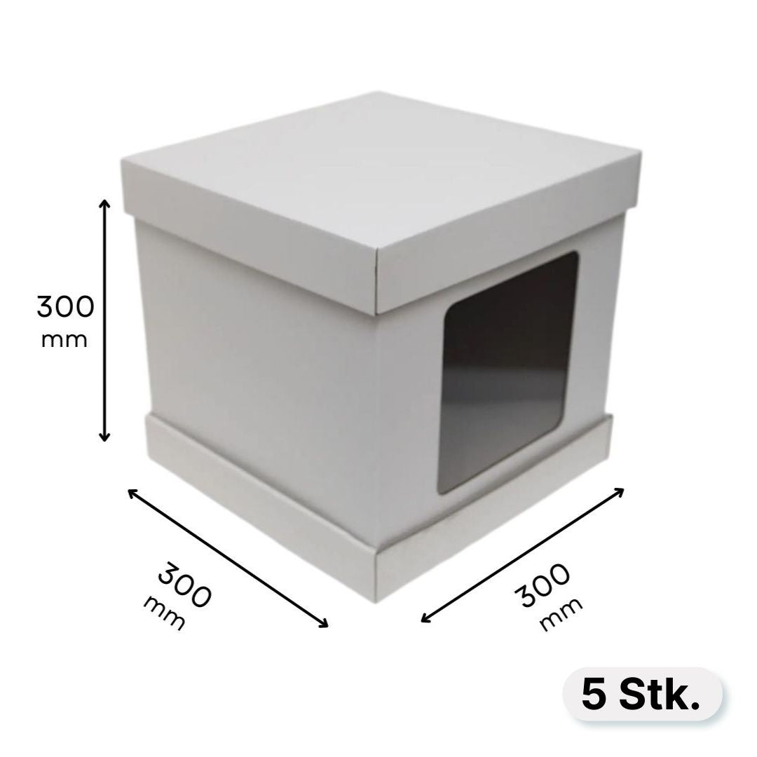 Tortenkarton 300 × 300 × 300 mm (5 Stück), mit Fenster, mit Deckel
