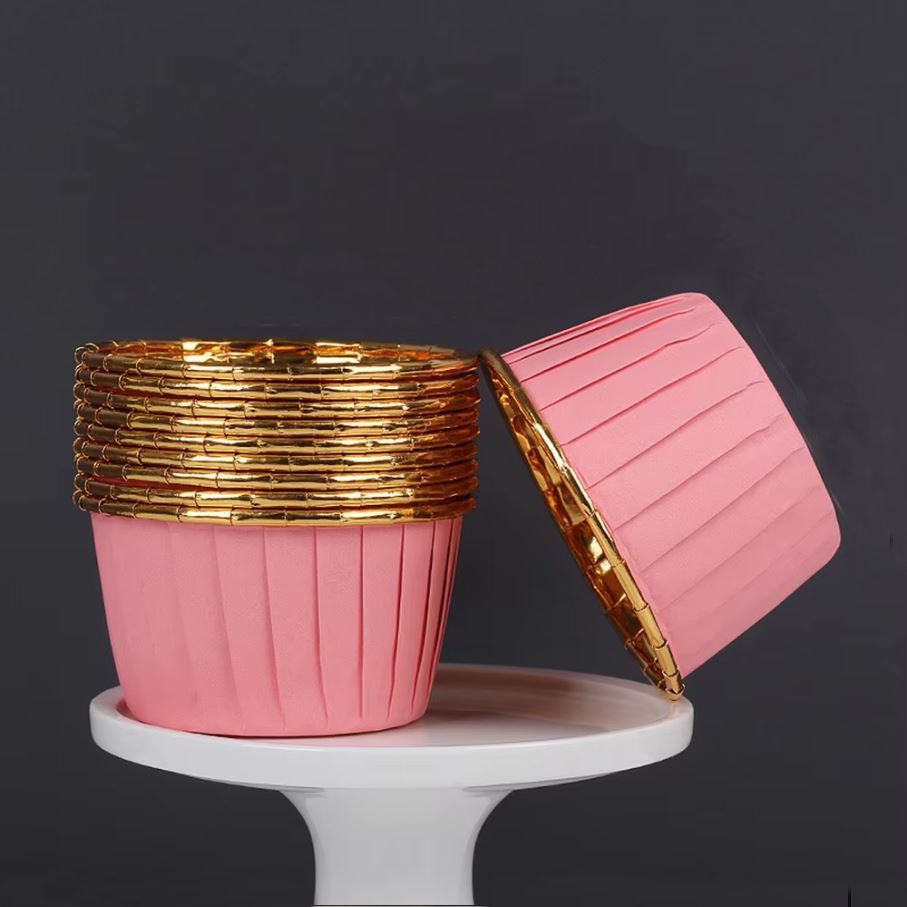Cupcake / Muffin Backförmchen, 25 Stk – rosa/gold