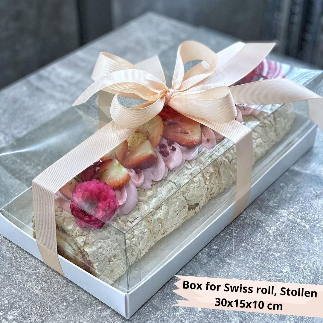 Transparente Kuchenbox 300x150x100 mm (für Biskuitrolle, Stollen)/PET