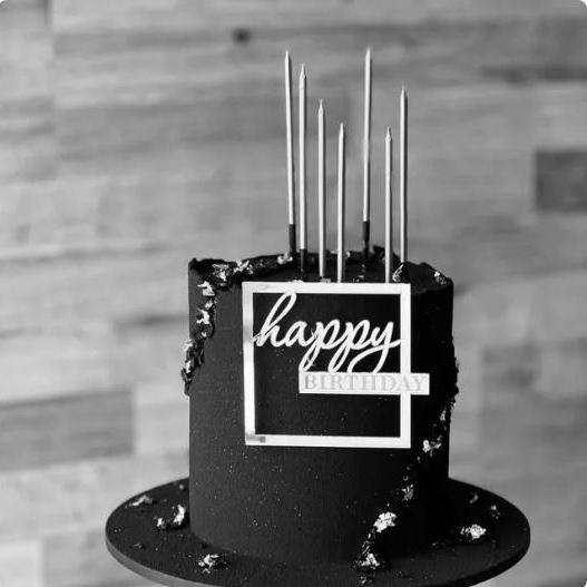Cake Topper „Happy Birthday“ quadratisch Silber (Dekor 8)