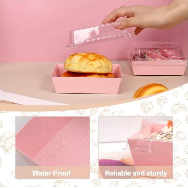 Transparente Dessertbox, 12×11×6,5 cm, rosa, laminiertes Karton, 10 Stk