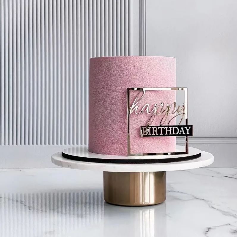 Cake Topper „Happy Birthday“ quadratisch Rosa (Dekor 18)