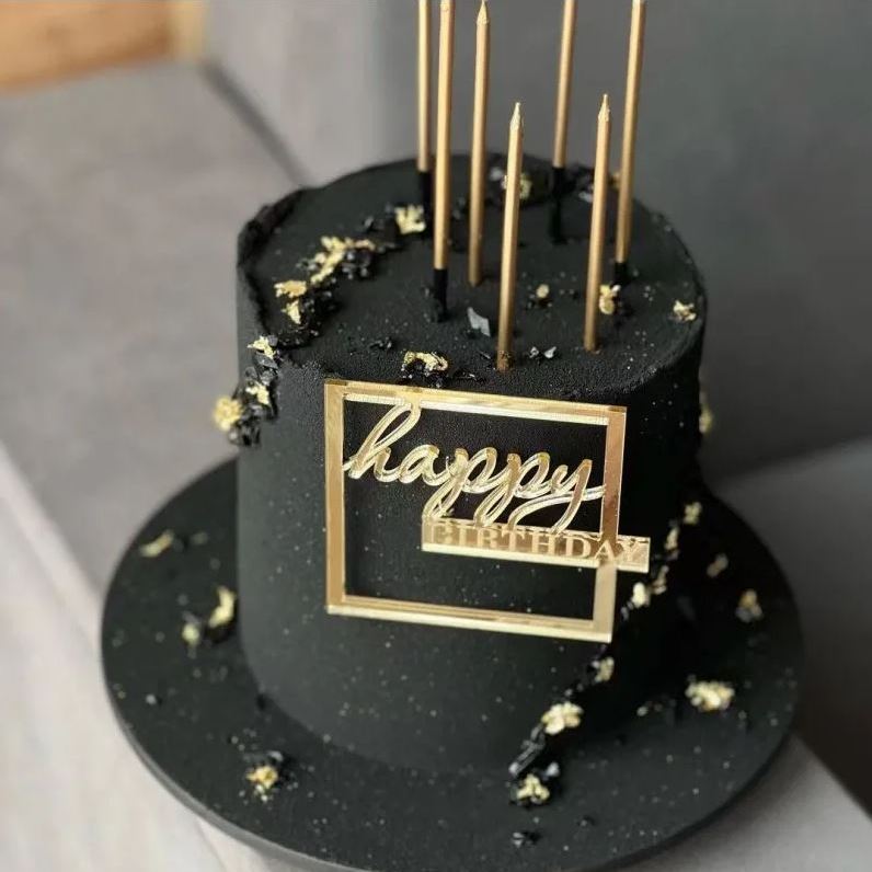Cake Topper „Happy Birthday“ quadratisch Gold (Dekor 19)