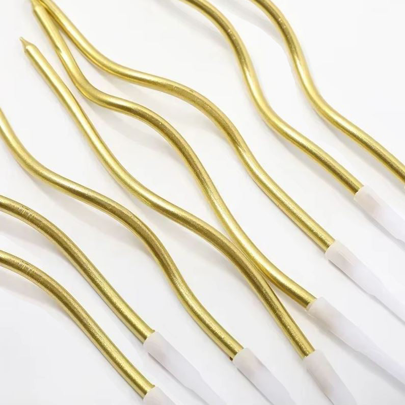 Gedrehte Kuchenkerzen, Gold, 11cm - 8 Stk.