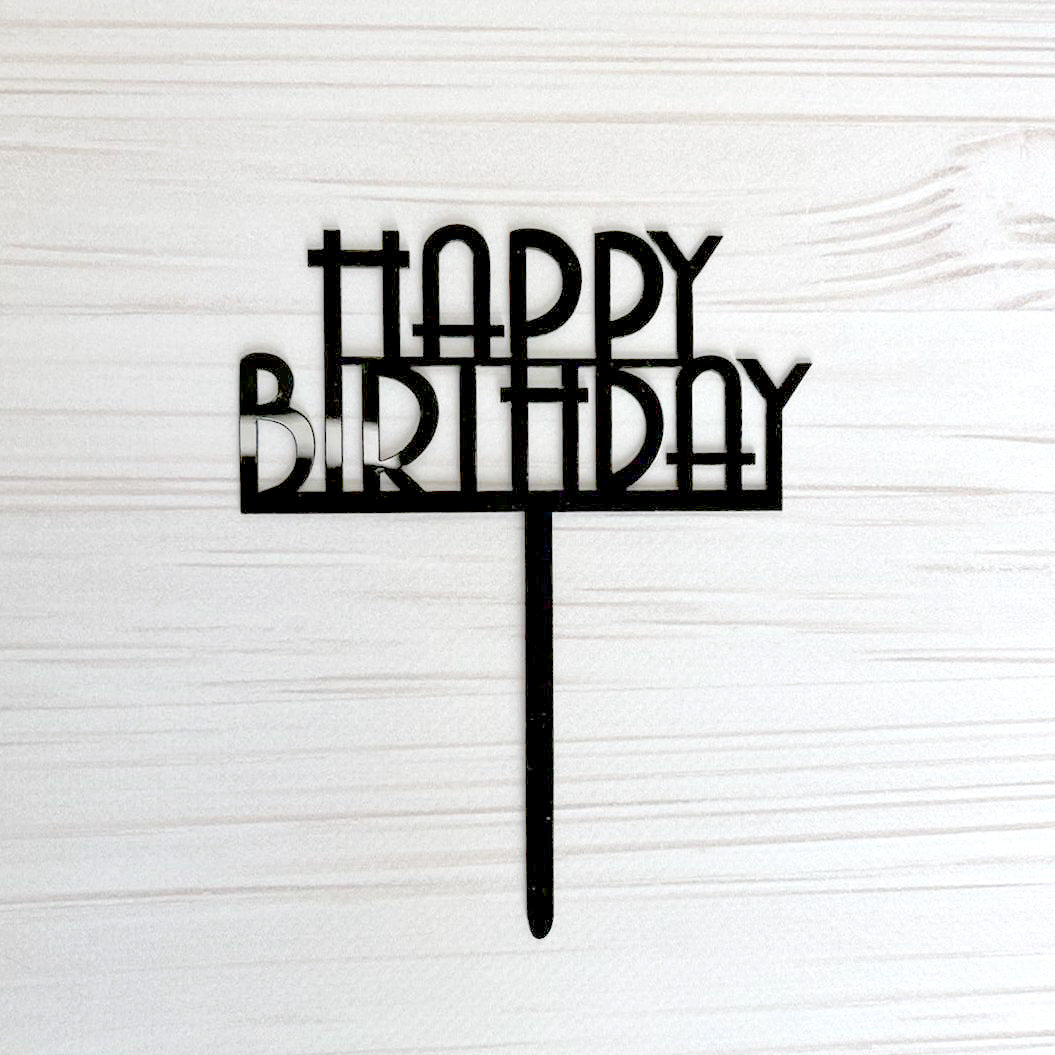 Cake Topper “Happy Birthday” Schwarz (Dekor 7)