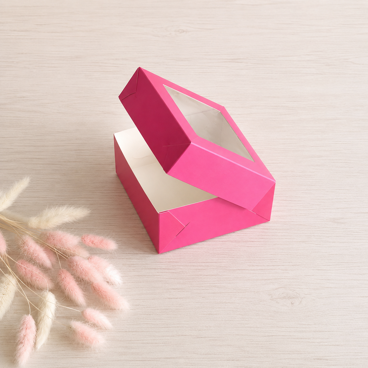 Box für Desserts mit Fenster 13x13x6 cm, Rosa, 5 Stück