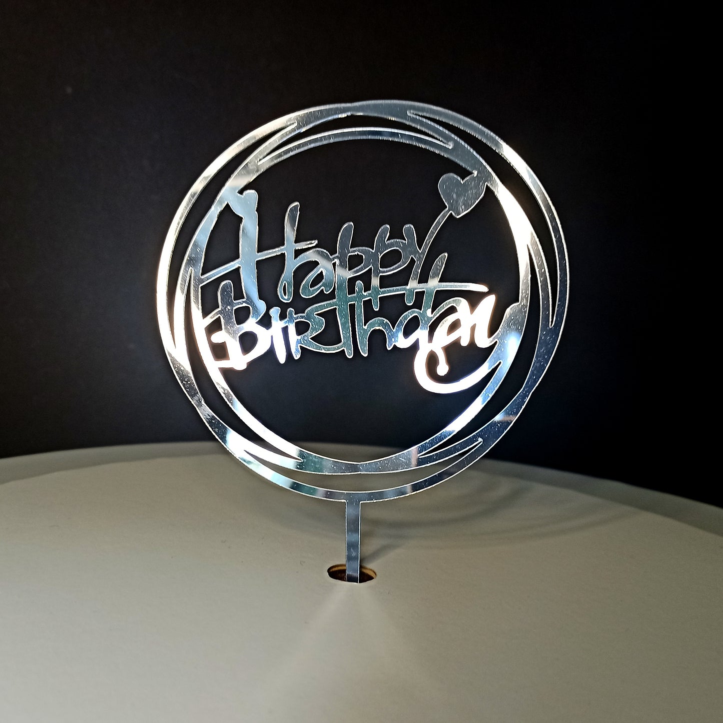 Cake Topper “Happy Birthday” runden Silber (Dekor 2)