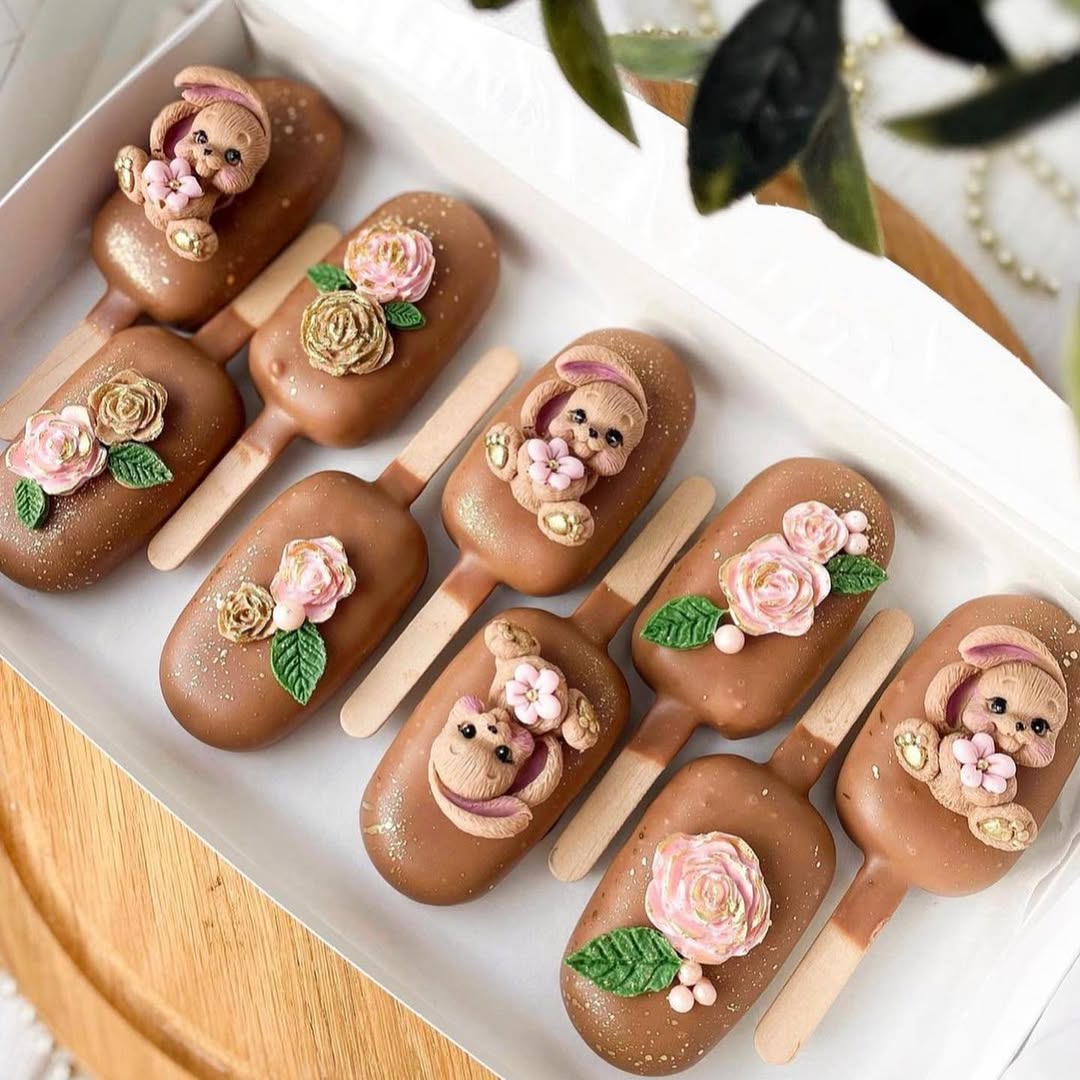 Silikonform Hasenbonbons mit Blumen