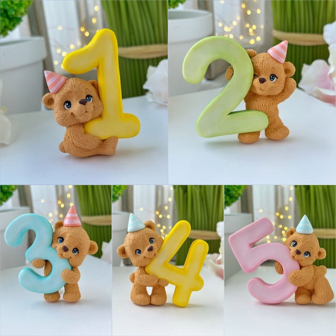 Silikonform Nummer 5 mit Bär 3D