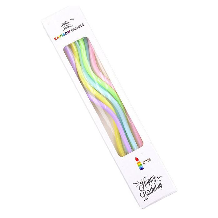 Gedrehte Kuchenkerzen, Farbig, 11cm - 6 Stk.