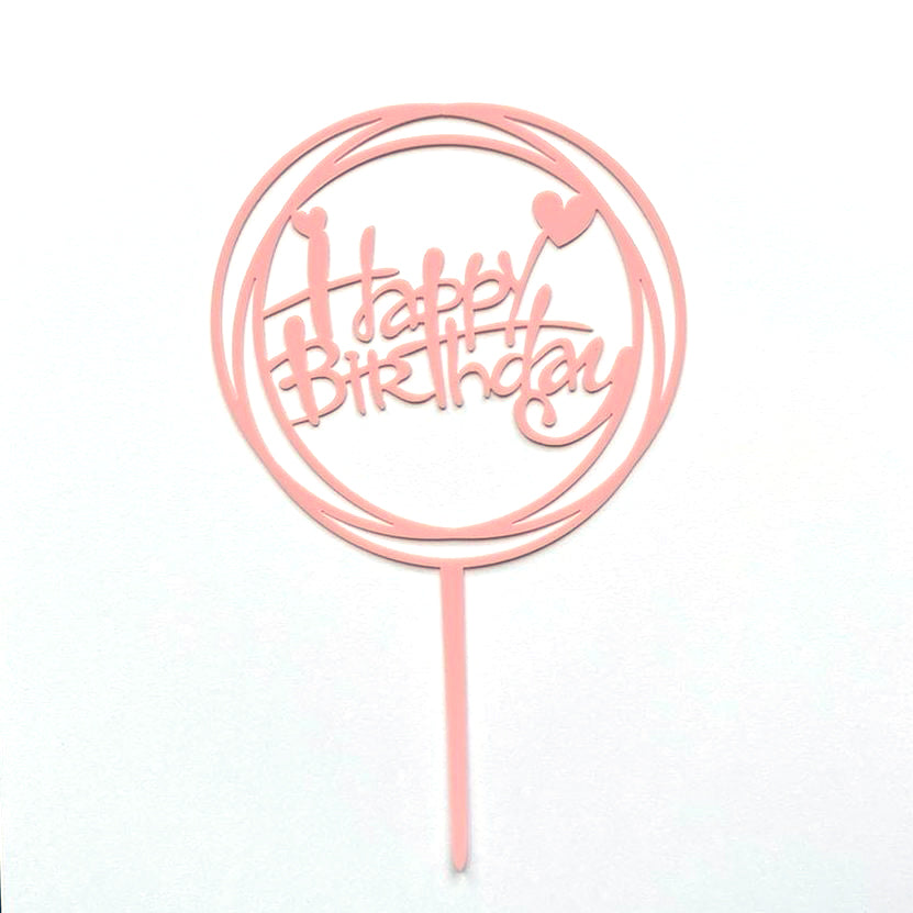 Cake Topper “Happy Birthday” runden Rosa (Dekor 9)