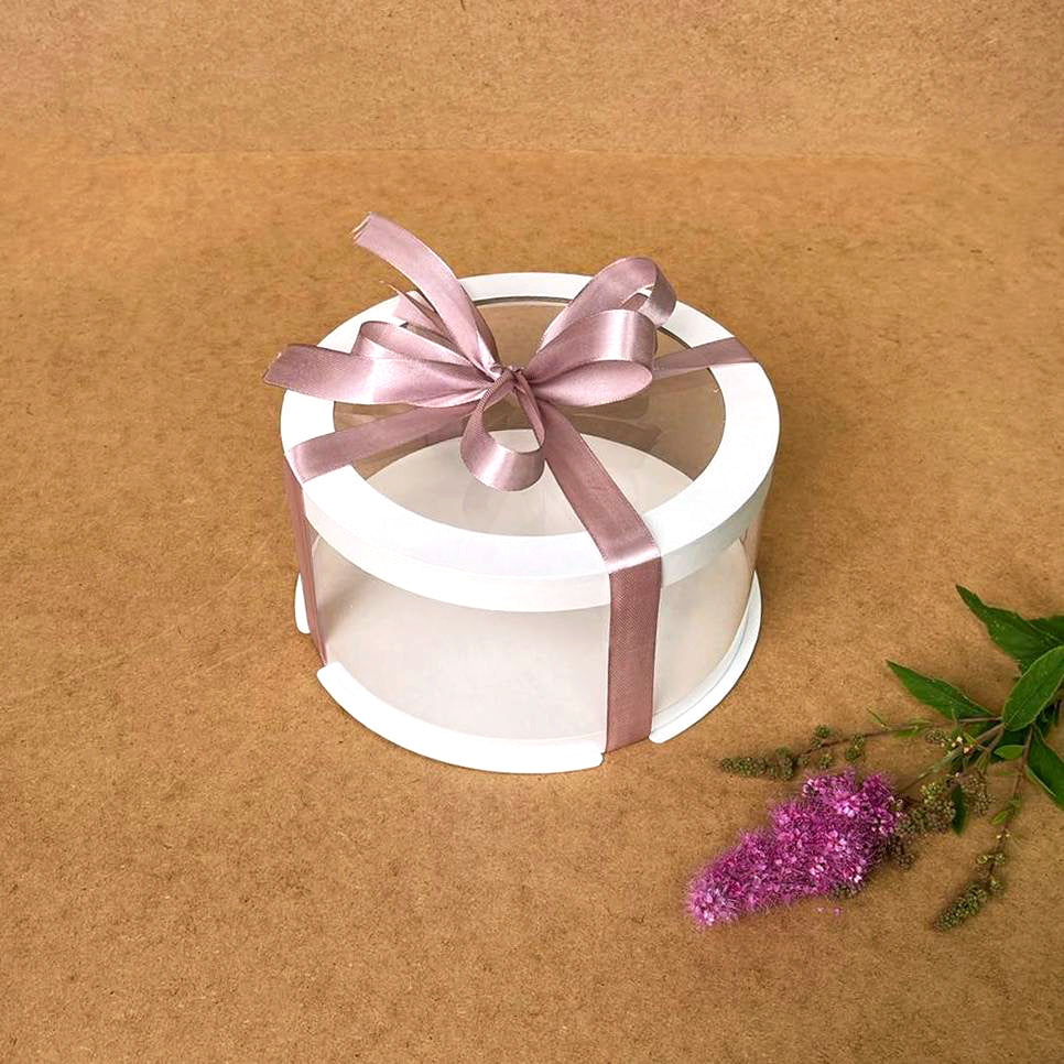 Box Verpackungsschachtel Transparent 20x10 cm Rund Weiß mit Fenster