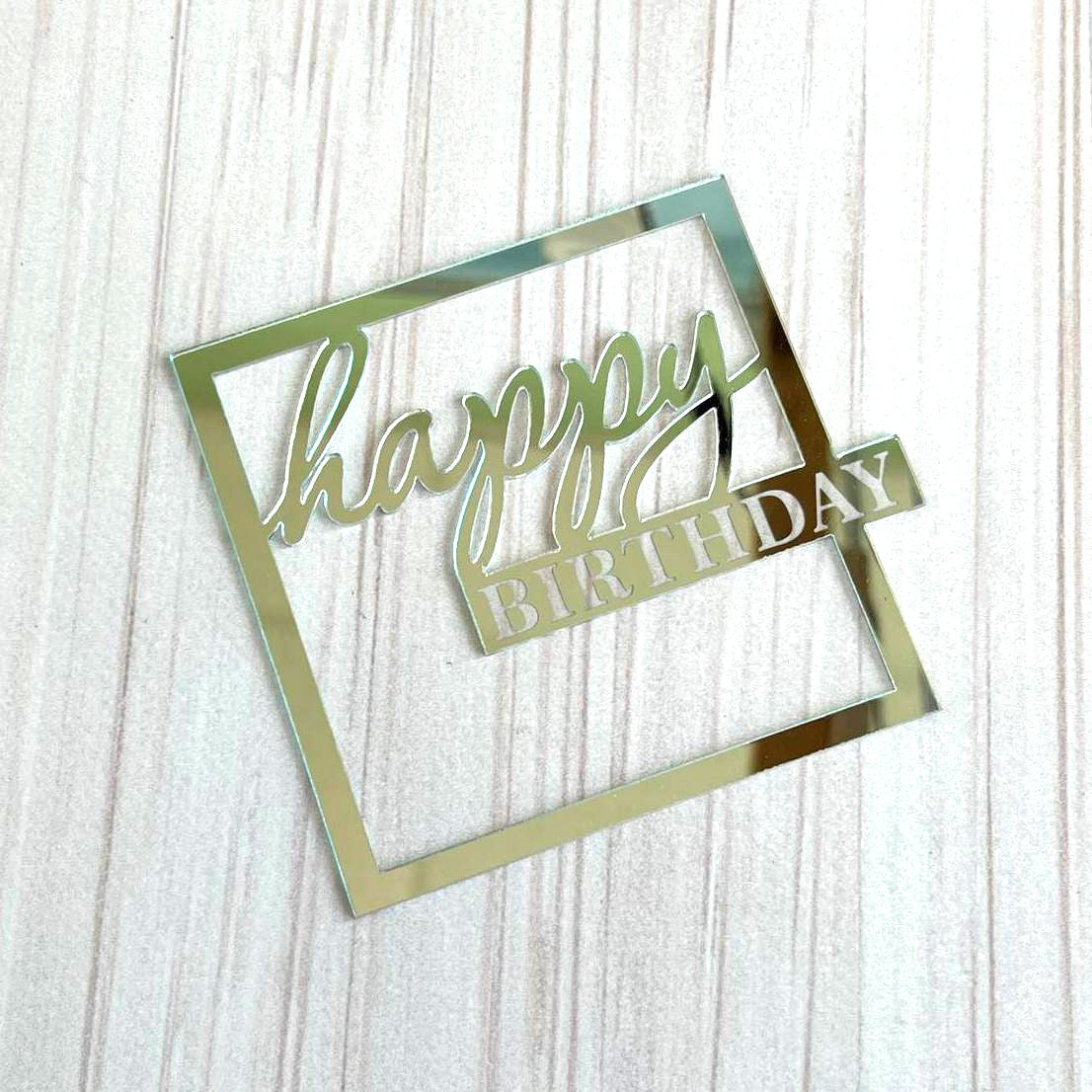 Cake Topper „Happy Birthday“ quadratisch Silber (Dekor 8)