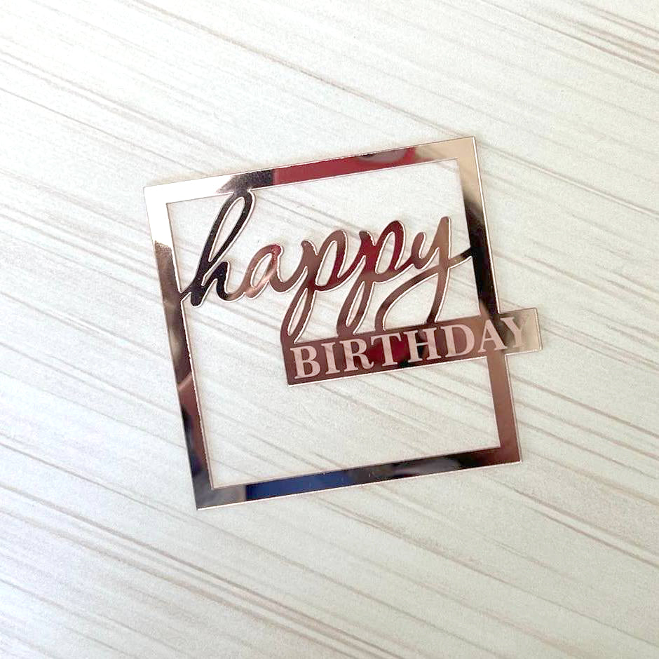Cake Topper „Happy Birthday“ quadratisch Rosa (Dekor 18)