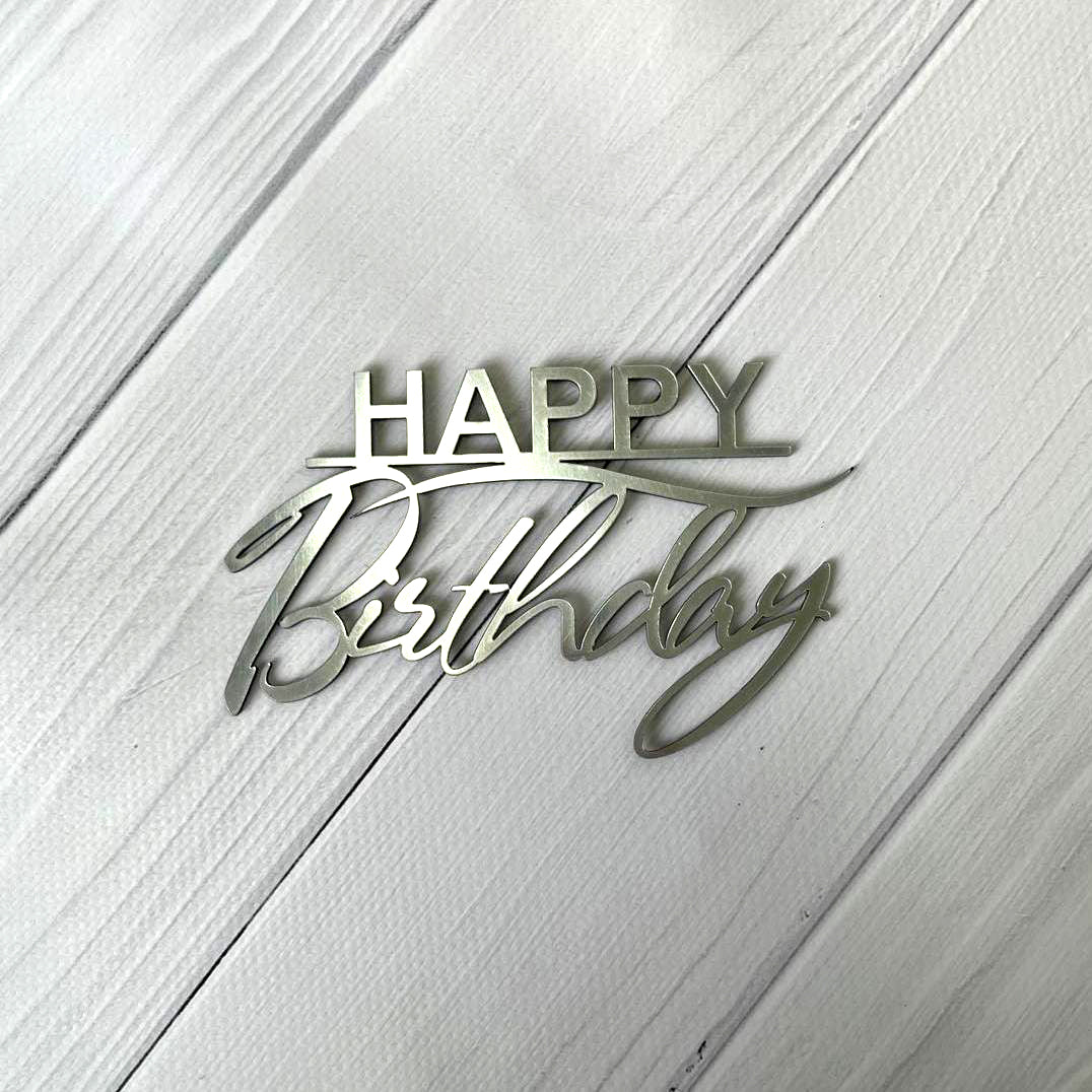 Cake Topper „Happy Birthday“ Silber (Dekor 12)