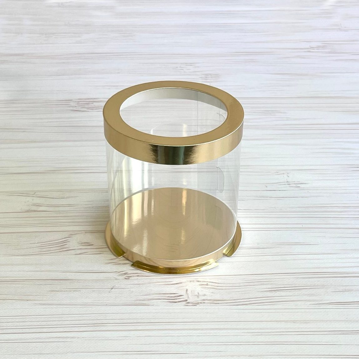 Box Verpackungsschachtel Transparent 12x13 cm Rund GOLD mit Fenster
