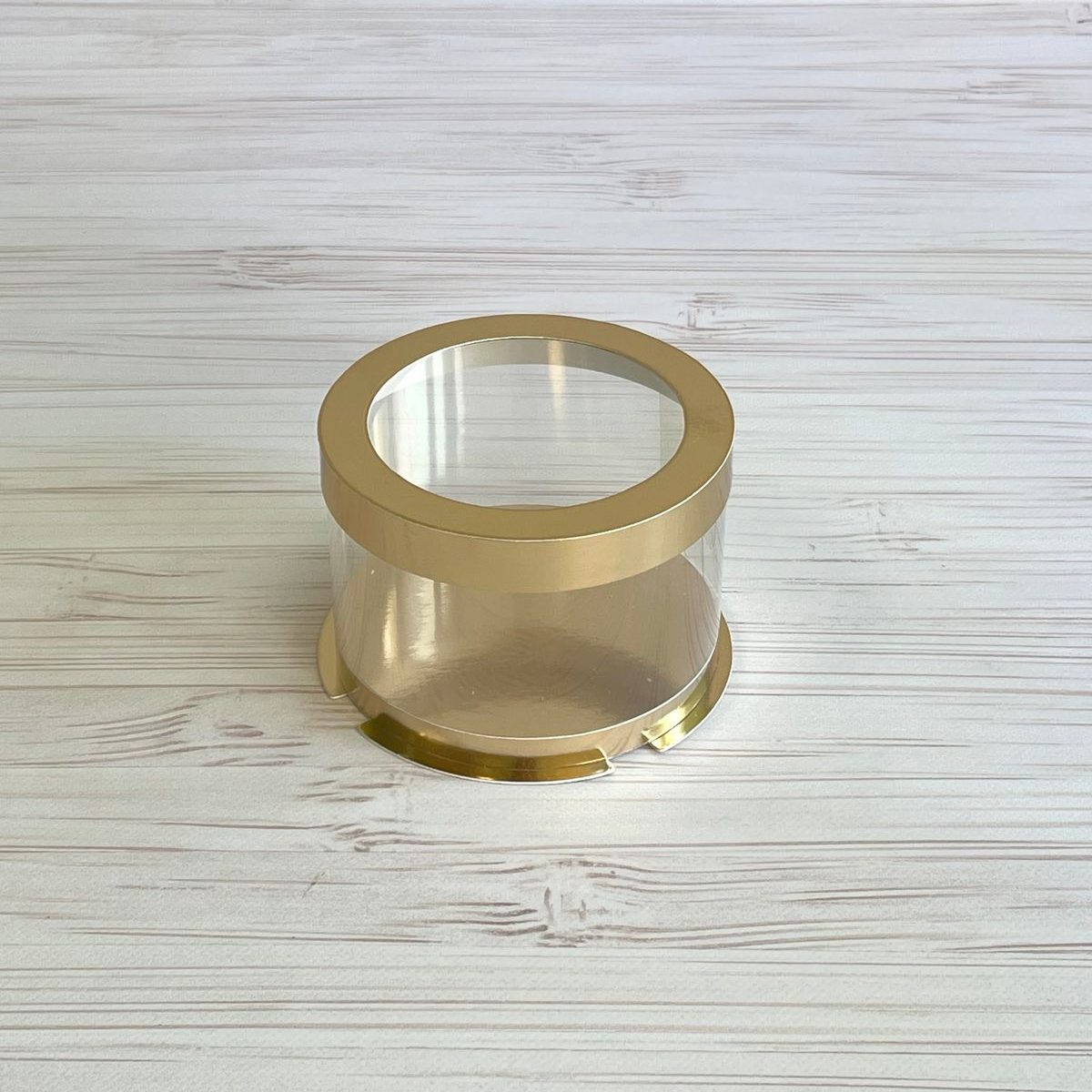 Box Verpackungsschachtel Transparent 12x8 cm Rund GOLD mit Fenster