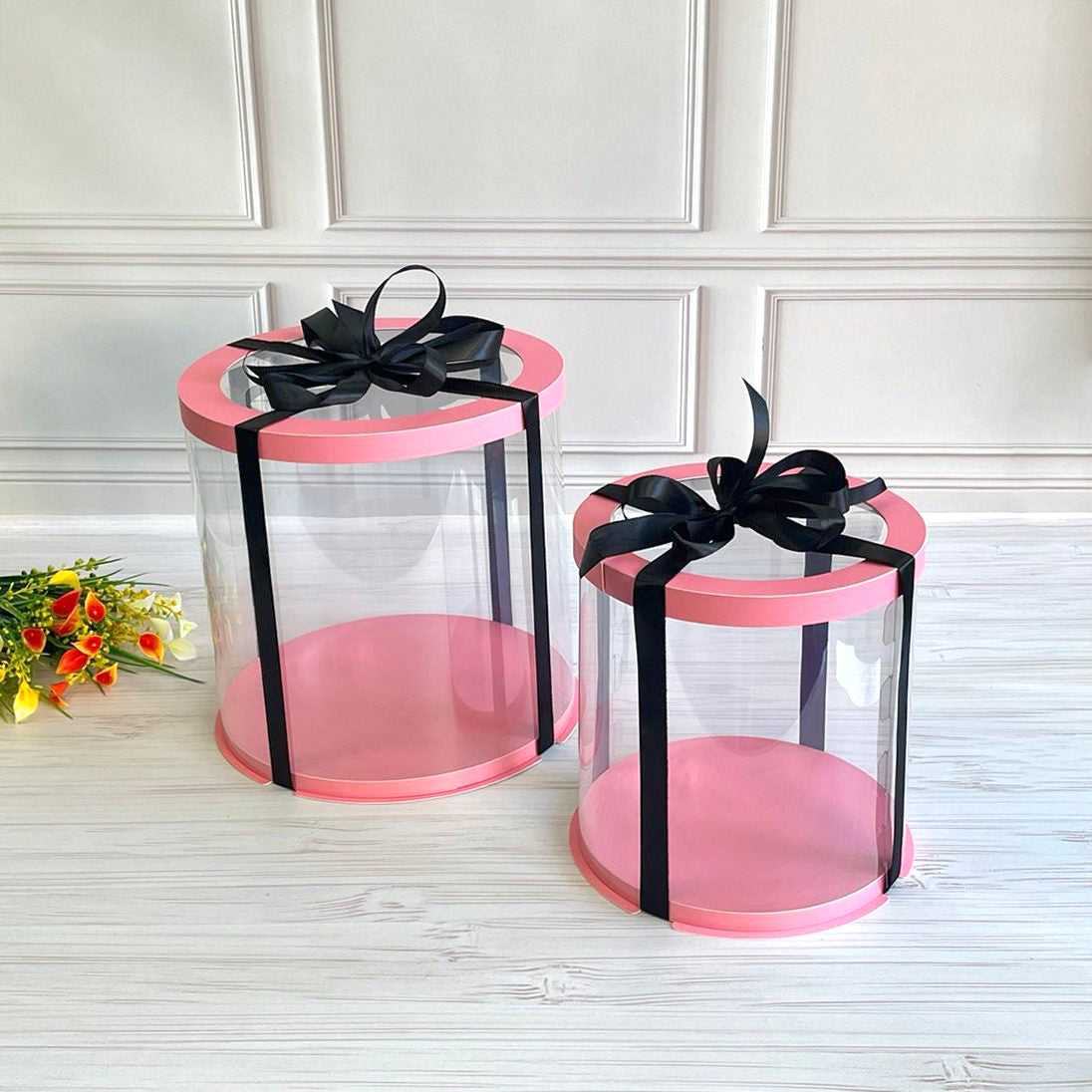 Box Verpackungsschachtel Transparent Rund ROSA