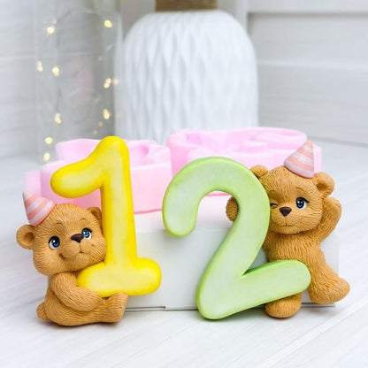 Silikonform Nummer 2 mit Bär 3D