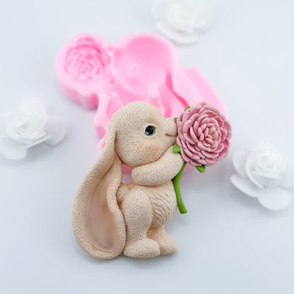Silikonform Hase mit große Blume 2D