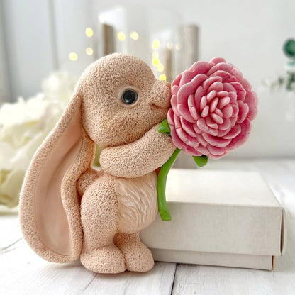 Silikonform Hase mit große Blume 2D