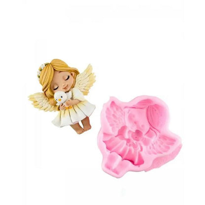 Silikonform Engelsmädchen mit Vogel 2D