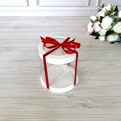 Box Verpackungsschachtel Transparent 12x13 cm Rund Weiß mit Fenster