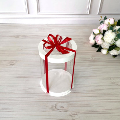 Box Verpackungsschachtel Transparent 12x17 cm Rund Weiß mit Fenster