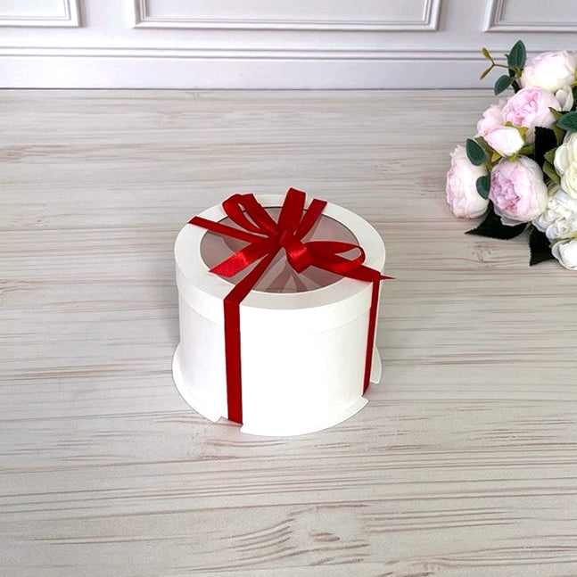 Box Verpackungsschachtel Transparent 12x8 cm Rund Weiß mit Fenster, Pappwände