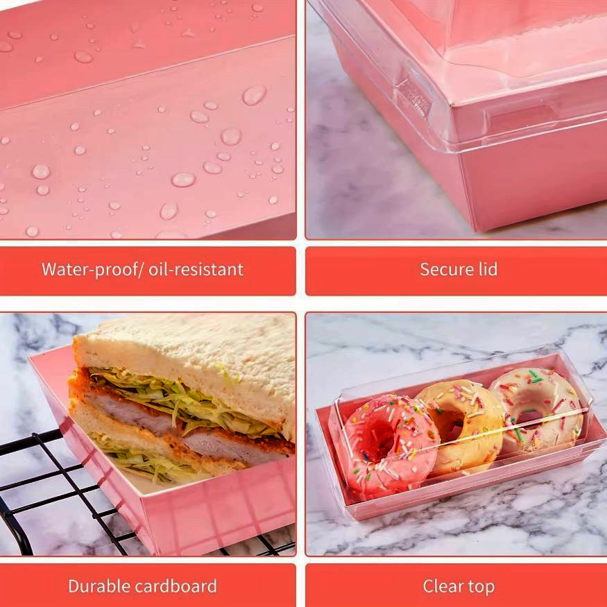 Transparente Dessertbox, 17×7×6,5 cm, rosa, laminiertes Karton, 10 Stk